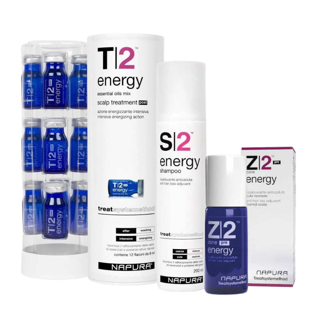 NAPURA Zestaw przeciw wypadaniu włosów (Kuracja spray 50ml / Szampon / Fiolki 12 x 8ml))