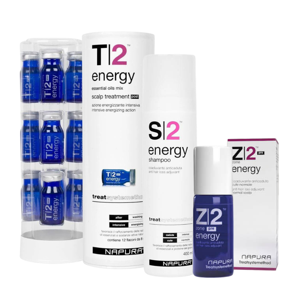 NAPURA Zestaw przeciw wypadaniu włosów (Kuracja spray 50ml / Szampon / Fiolki 12 x 8ml))